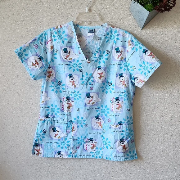Frosty the SnowMan Scrub Top Size Small - Picture 1 of 4